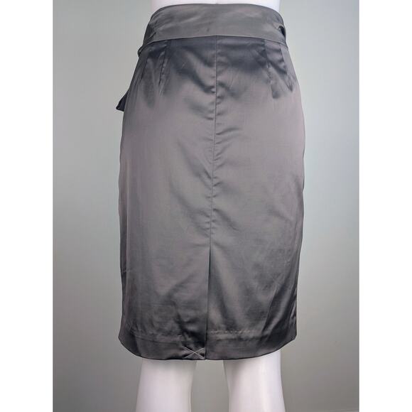 Anne Taylor Pencil Skirt 6 Gray Satin Elegant Evening Bow Sash Event Holiday NEW - Picture 7 of 10